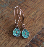 Blue Boho Earrings, Patina Copper Teardrop Earrings, Long Bohemian Earrings, Long Drop Earrings, Blue Patina Jewelry