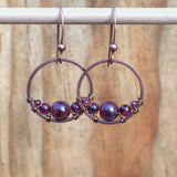 Garnet Earrings, Copper Hoop Earrings, Birthstone Jewelry, Red Stone Earrings, Minimalist Hoop Earrings, Copper Earrings