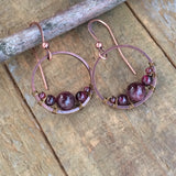 Garnet Earrings, Copper Hoop Earrings, Birthstone Jewelry, Red Stone Earrings, Minimalist Hoop Earrings, Copper Earrings