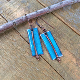 Turquoise Enameled Earrings, Copper Enameled Jewelry, Artsy Earrings, Geometric Earrings, Blue Earrings, Blue Jewelry, OOAK Gift for Women