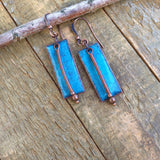 Turquoise Enameled Earrings, Copper Enameled Jewelry, Artsy Earrings, Geometric Earrings, Blue Earrings, Blue Jewelry, OOAK Gift for Women