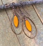 Orange Hoop Earrings, Colorful Orange Czech Glass Jewelry, Hammered Hoop Earrings, Boho Jewelry, Boho Dangle Earrings, Orange Spring Jewelry