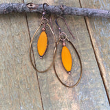 Orange Hoop Earrings, Colorful Orange Czech Glass Jewelry, Hammered Hoop Earrings, Boho Jewelry, Boho Dangle Earrings, Orange Spring Jewelry
