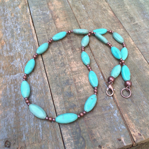 Turquoise Necklace, Green Blue Turquoise Jewelry, Boho Beaded Jewelry, Jewelry Gift Set, Copper Jewelry, Gift for Her, Necklace Set