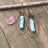 Turquoise Hoop Earrings, Genuine Nevada Dry Creek Turquoise Earrings, Copper Hoop Earrings, Copper Jewelry, Hammered Copper Earrings