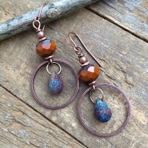 Burnt Orange and Copper Teardrop Earring