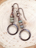 Boho Dangle Earrings, Copper Earrings, Bohemian Earrings, Stone Jewelry, Copper Dangle Earrings