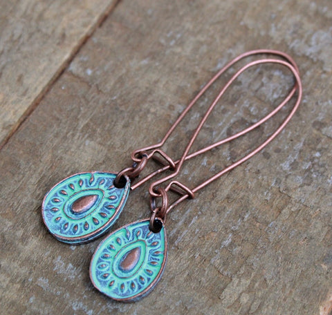 Blue Patina Long Drop Earring