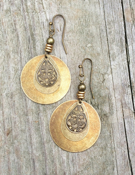 Brass Bohemian Earrings with Filigree Teardrop – Rustica Jewelry