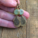 Earthy Green and Brass Dangle Earring