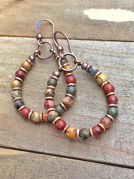 Red Creek Jasper Earrings Bohemian Earrings Boho Hoop Earrings Colo