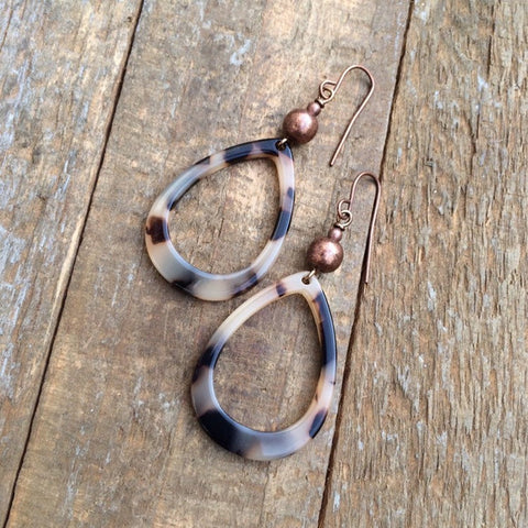 Tortoise Shell and Copper Teardrop Earring