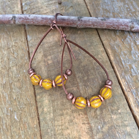 Mustard Yellow Copper Teardrop Earring