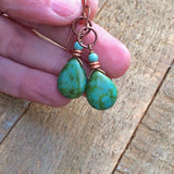 Green Czech Glass and Turquoise Teardrop Earring