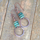 Green Stacked Czech Glass and Copper Earring