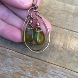 Green Czech Glass Teardrop Hoop Earrings