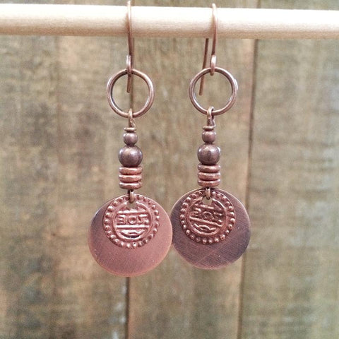 Small Copper Ethnic Inspired Drop Earring