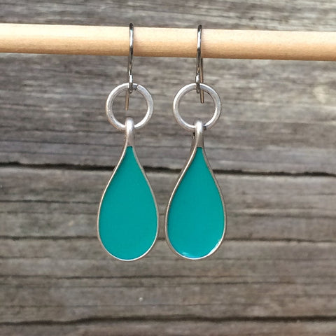 Turquoise and Silver Enamel Teardrop Earring