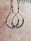 Turquoise Earrings, Copper Hoop Earrings