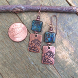 Czech Glass and Copper Lotus Drop Earring