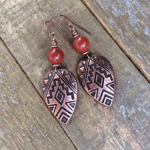 Red Stone and Copper Southwestern Earring