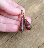 Red Czech Glass Teardrop Dangle Earring