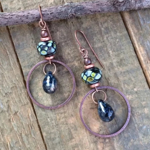 Black Czech Glass Dangle Earring