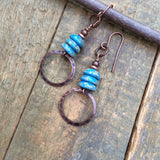 Sky Blue Czech Glass and Hammered Drop Earring