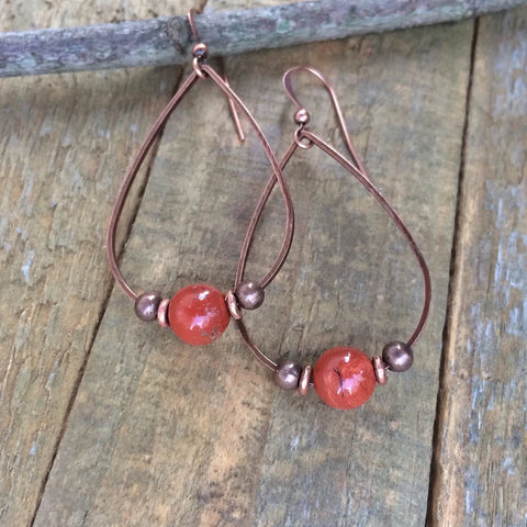 Red Jasper Teardrop Copper Earring