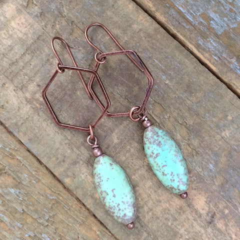 Rustic Geometric Turquoise and Copper Earring