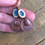 Antiqued Copper and Blue Starburst Earring