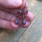 Purple Czech Glass Drop Earrings with Antiqued Copper Accents