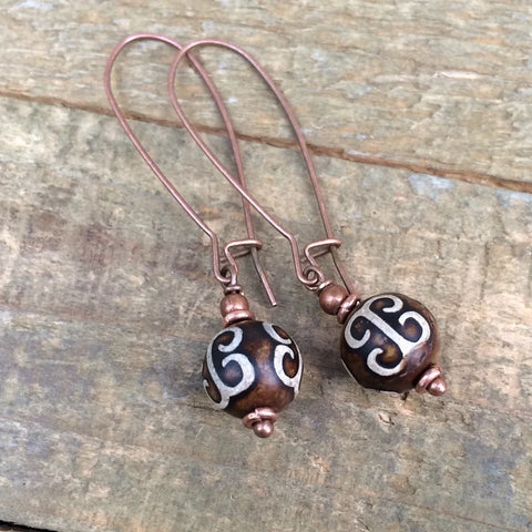 Long Tibetan Agate Copper Earring