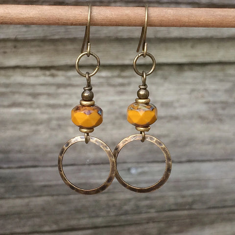 Mustard Yellow Brass Drop Earring