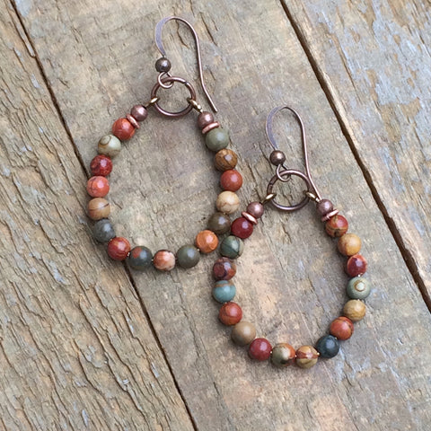 Earthy Jasper and Copper Hoop Earring