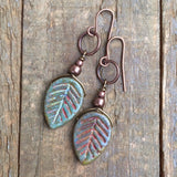 Rustic Czech Glass Leaf Earring