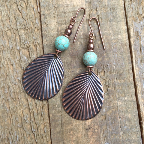 Copper Leaf Earring with Turquoise Earring