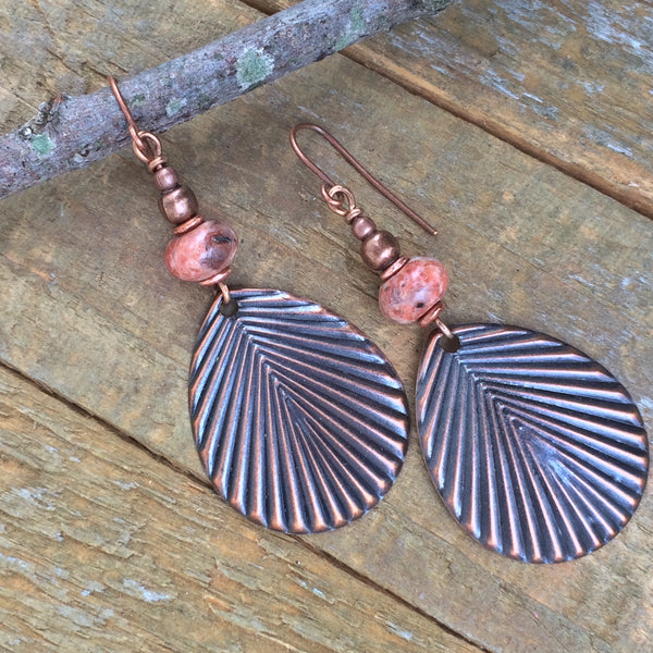 Pink Jasper and Copper Leaf Earring