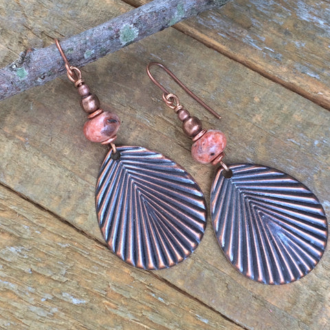 Pink Jasper and Copper Leaf Earring