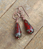 Red Czech Glass Teardrop Dangle Earring