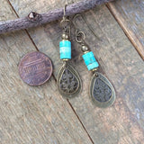 Natural Turquoise and Brass Drop Earring