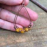 Mustard Yellow Czech Glass and Copper Teardrop Earrings