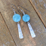 Aqua Stone and Hammered Silver Earring