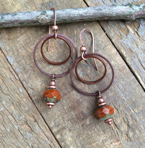 Burnt Orange and Copper Hoop Earring