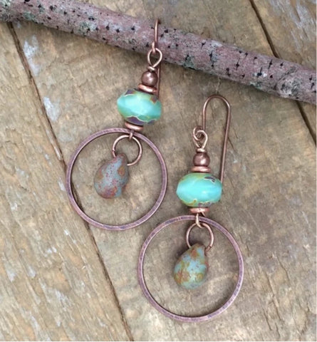 Aqua Green Czech Glass Dangle Earring