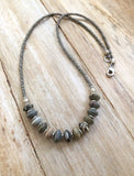 Stone Beaded Necklace, Silver Stone Necklace, Boho Jewelry, Bohemian Jewelry, Beaded Jewelry, Gray Silver Necklace