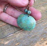 Blue Green, Hammered, Patina Copper Earrings