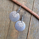 Antiqued Silver Earrings with Stamped Floral Coin