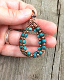 turquoise wrapped copper hoop earrings