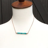 Turquoise Cube Bar Pendant Necklace with Antiqued Copper Chain